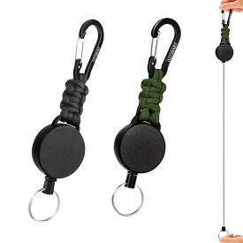 【2個セット】リールキーホルダー 巻き取り式キーホルダー カラビナ付き 耐荷重250g ステンレスワイヤー 60cm伸縮 多機能 超軽量 紛失防止 カラビナ キーホルダー 鍵・IDカードホルダー キャンプ ハイキング 釣りアウトドア用