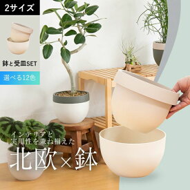 植木鉢 鉢カバー 2way「北欧鉢」観葉植物 鉢 おしゃれ 3号 4号 5号 6号室内 軽い 樹脂 プラスチック ツートン 丸い鉢 受け皿付き ボール型 白 ベージュ グレー 黄色 ハンギング 受皿 不要