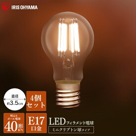 4個セット 電球 LED フィラメント電球 E17 40W アイリスオーヤマ LED電球 照明 ライト フィラメント ミニクリプトン球 40形相当 明るい レトロ かわいい アンティーク 長寿命 昼白色 電球色 LDA4N-G-E17-FC LDA4L-G-E17-FC