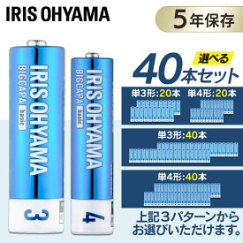 【1000円ポッキリ★選べる40本セット】乾電池 単3 単三 単4 単四 電池 送料無料 BIGCAPA basic 単3×40本or単4×40本or単3×20本＋単4×20本 5年保存 アルカリ 電池 乾電池 電池【代金引換不可・日時指定不可】 【メール便】