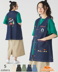 【5/25(土)限定！2人に1人が当選！エントリーで最大100％ポイントバック】 刺繍 デニム ベスト ジャケット アウター 春 夏 秋 着回し 羽織り フェルト刺繍 ロゴ ゆったり 綿100 スリット 冷房対策 体型カバー ママ