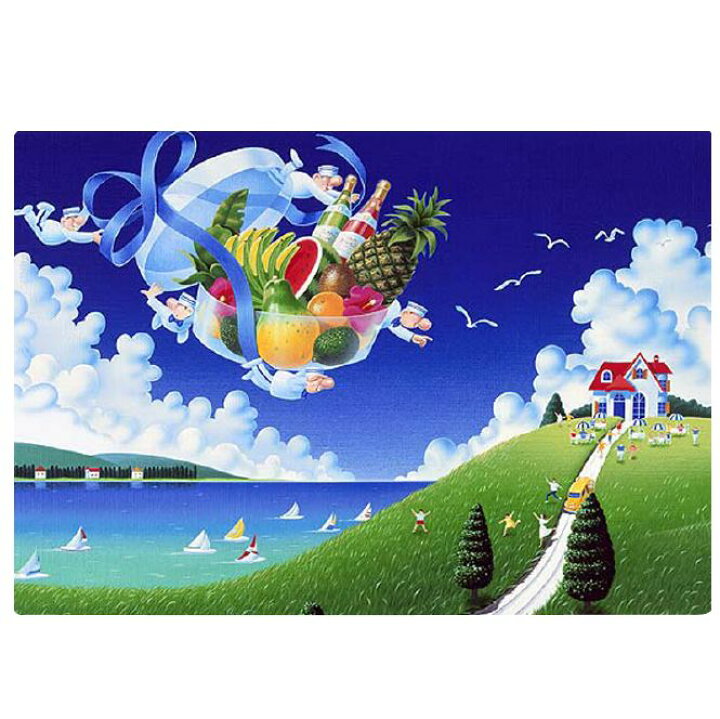 楽天市場 壁掛けアート アートパネル 風景画 イラストレーター 高橋宣孝 たかはしのぶたか イラスト 絵画 風景画 夏入道雲とトロピカルフルーツを運ぶ妖精 エアルトアート