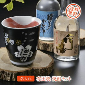 【名入れ プレゼント】【 酒 】 有田焼陶器カップ 赤富士 焼酎カップ & 300ml 焼酎セット