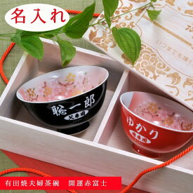 母の日　父の日　還暦　卒寿　喜寿　古希　御祝い　結婚祝　夫婦茶碗　有田焼　開運　赤富士　木箱入り　ペアセット
