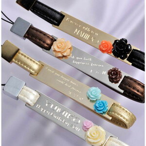 【名入れ専門】【名入れ プレゼント】 オリジナルプレートストラップ(合皮)アクリルローズ-2ポイント