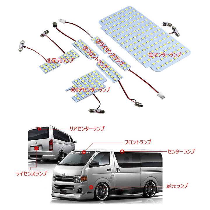 楽天市場 改良版 ハイエース Hiace 2連 8点 Led ルームランプ トヨタ ハイエース 0系 4型 5型 スーパーgl ホワイト6000k 室内灯 専用設計 爆光 E Auto Fun