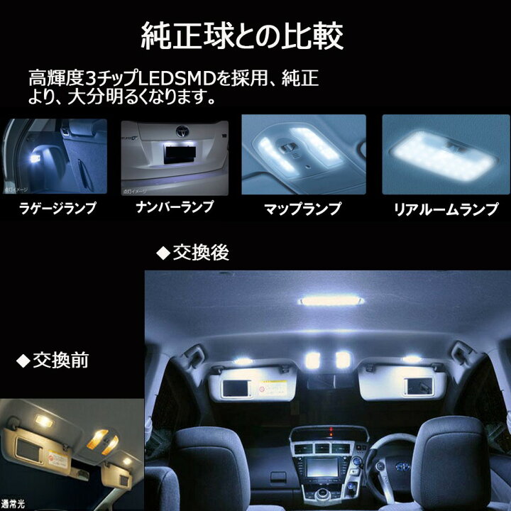 楽天市場 Ledルームランプ トヨタ プリウス 30系 プリウスa Phv35系他 ホワイト 専用設計 16段調光 リモコン付き 157発 7点セット E Auto Fun