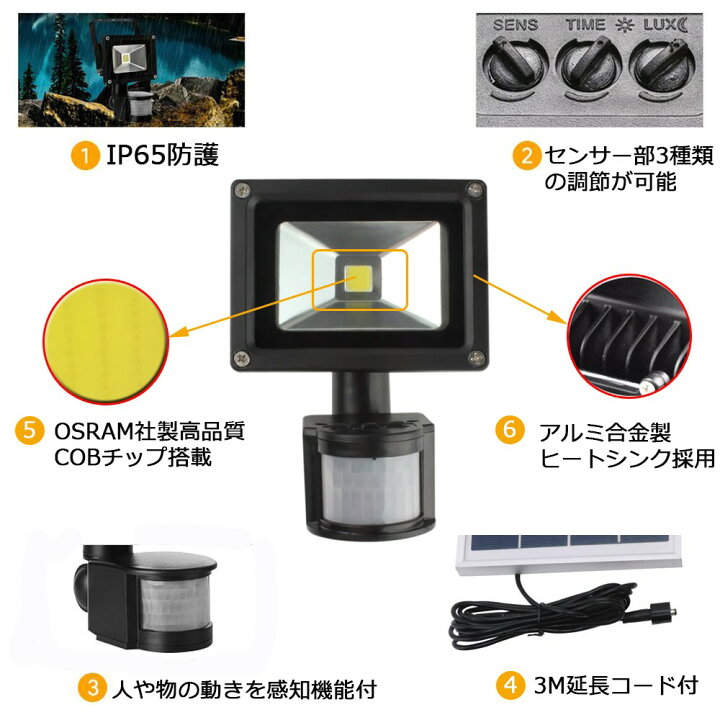 在庫あり 即出荷可 Led センサーライト 10w 3種類照明モード 180 調節可能 人感センサー 光センサー ソーラー充電 太陽発電 X 10w Materialworldblog Com