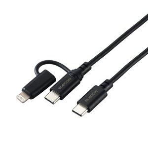 GR ELECOM 2in1 [dP[u (USB-C to USB-C P[u+Lightning ϊvO) 1m PD60W }[d ubN(MPA-CCLAD10BK) [J[݌ɕi