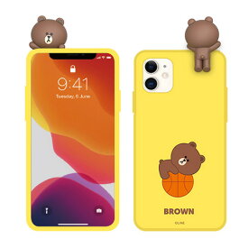 LINE FRIENDS iPhone 12 mini フィギュア付きカラーソフトケース BASKETBALL BROWN(KCE-CSB025) 目安在庫=△