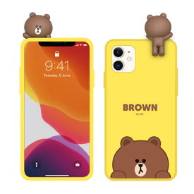 LINE FRIENDS iPhone 12 mini フィギュア付きカラーソフトケース SNEAK PEEK BROWN(KCE-CSB024) 目安在庫=△