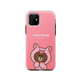 LINE FRIENDS iPhone 11 JUNGLE BROWN DUAL GUARD ピギーブラウン(KCJ-DJX004) 目安在庫=△