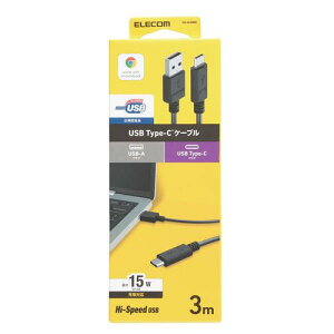 �G���R�� ELECOM USB2.0�P�[�u�� A-C�^�C�v �F�ؕi 3.0m �u���b�N U2C-AC30NBK �ڈ��݌�=��