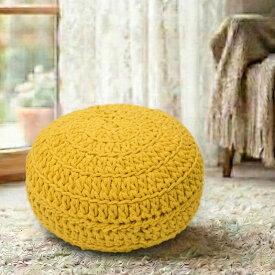 プフ スツール クッション コットン 幅50x奥行50x高さ35cm マスタード 手編み デザイン01 おしゃれ 円形 丸 モロッカン モロッコ インスタ映え
