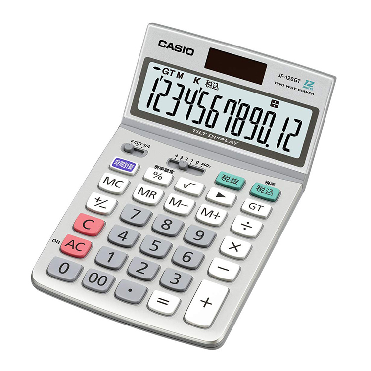 特大表示電卓 JF-120GT-N カシオ CASIO ジャストタイプ 12桁表示 税計算 時間計算 2電源 ソーラー プラスチックキー