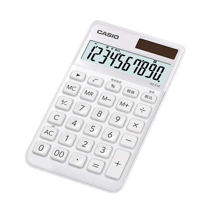 楽天市場 24h限定全商品300円offクーポン 1 23 59迄 大判手帳タイプ Ns S10 We N カシオ Casio スタイリッシュ電卓 ホワイト 白 デザイン電卓 10桁表示 税計算 時間計算 2電源 ソーラー 電卓 E Bloom