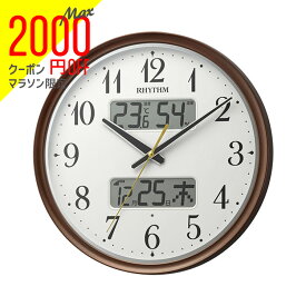 リズム時計 電波時計 掛け時計 電波掛時計 温湿度計 フィットウェーブリブA04 8FYA04SR06