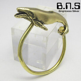 金色の鯨、クジラキーリング　ブラス 真鍮(キーホルダー、キーチェーン、鍵、ホエール、動物)【key-046-KB03】