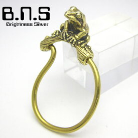 金色の蛙 ニホンアマガエルキーリング　ブラス　真鍮 (動物キーホルダー カエル　かえる　蛙)【key-068-KB21】