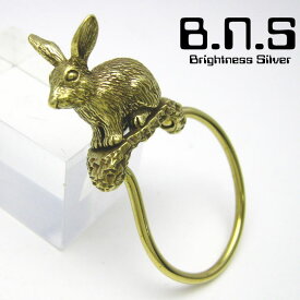 金色の兎 野うさぎキーリング　ブラス　真鍮(キーホルダー、キーチェーン、鍵、うさぎ、ウサギ、rabbit、ラビット、動物)【key-073-KB23TMH】