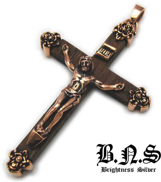 ウッド 9周年記念イベントが 木 ×銅の十字架 キリストクロスロザリオペンダント 銅 セール品 コッパー 十字架クロス聖品