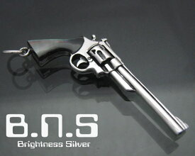 高品質 44マグナムリボルバーピストルペンダント シェルグリップ黒 シルバー925 (武器 拳銃)【neck-1117-P65】