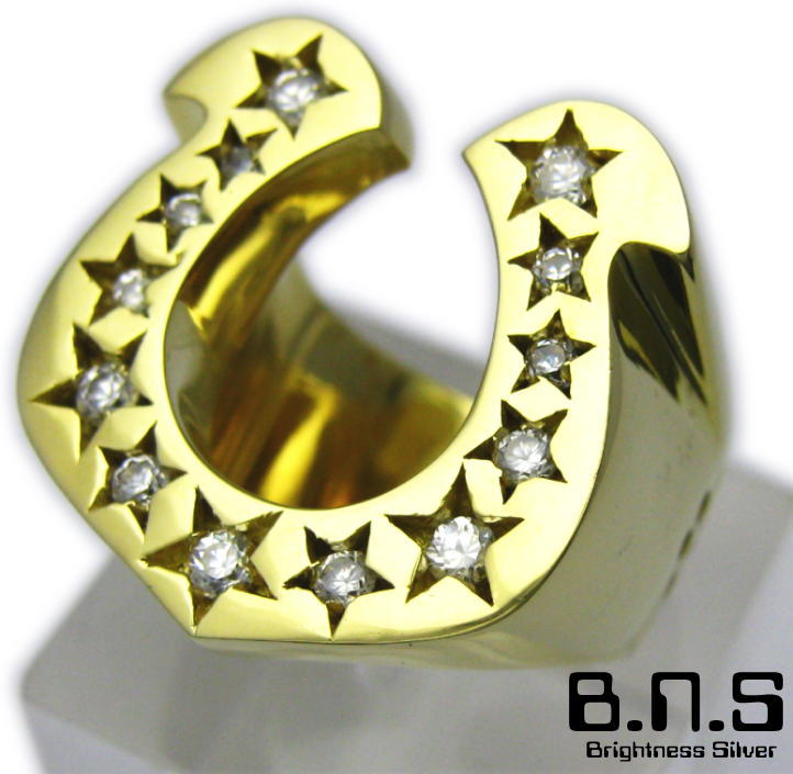 アメリカンテイストの蹄鉄 馬蹄の指輪 CZストーンゴールドホースシューリング ブラス 真鍮 ジルコニア メンズ レディース 期間限定送料無料 馬蹄 蹄鉄 ゴールド 指輪 ring-663 金色 R52 デポー