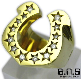 CZストーンゴールドホースシューリング ブラス 真鍮 ジルコニア (メンズ レディース 指輪 馬蹄 蹄鉄 金色 ゴールド)【ring-663】【R52】