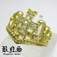 ゴールドストーンクラウンリング　クリア　真鍮＆ジルコニア 最高品質【ring-698-RB85VH】