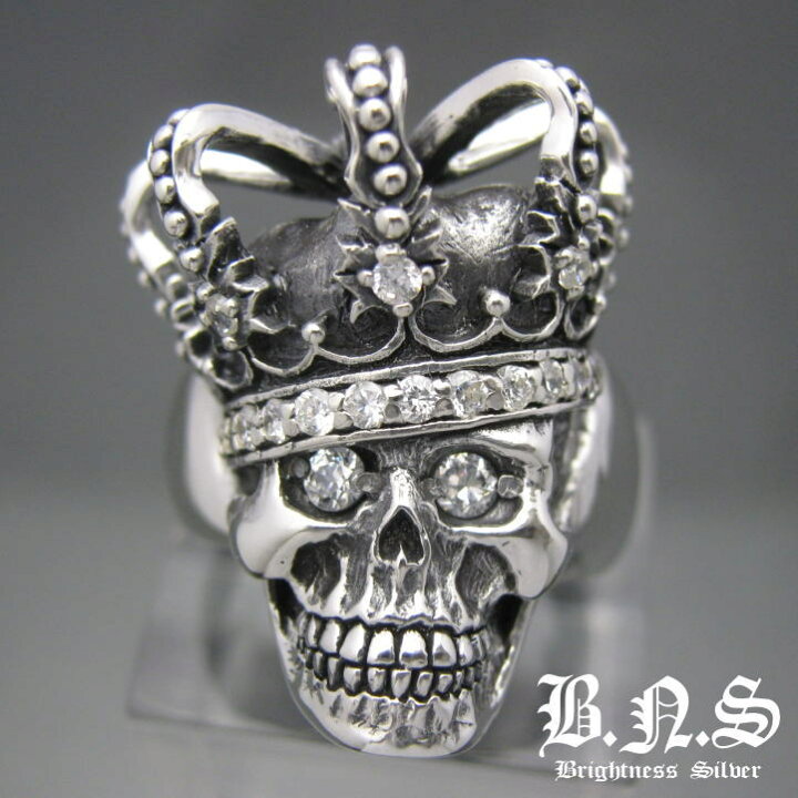 楽天市場】クラウンキングスカルリング3 シルバー925,ジルコニア王冠  