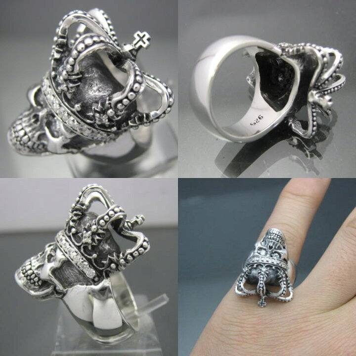 楽天市場】クラウンキングスカルリング3 シルバー925,ジルコニア王冠  