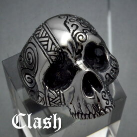 Clash タトゥースカルリング シルバー925 銀製 (skull ring ドクロ どくろ 髑髏 指輪,tattoo,刺青,唐草,アラベスク）【ring-725】【R96】
