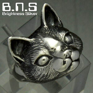 銀の猫の顔の指輪 キャットフェイスリング シルバー925 銀 silver925 (ネコリング ねこ ネコ cat 仔猫)【ring-730-R107】