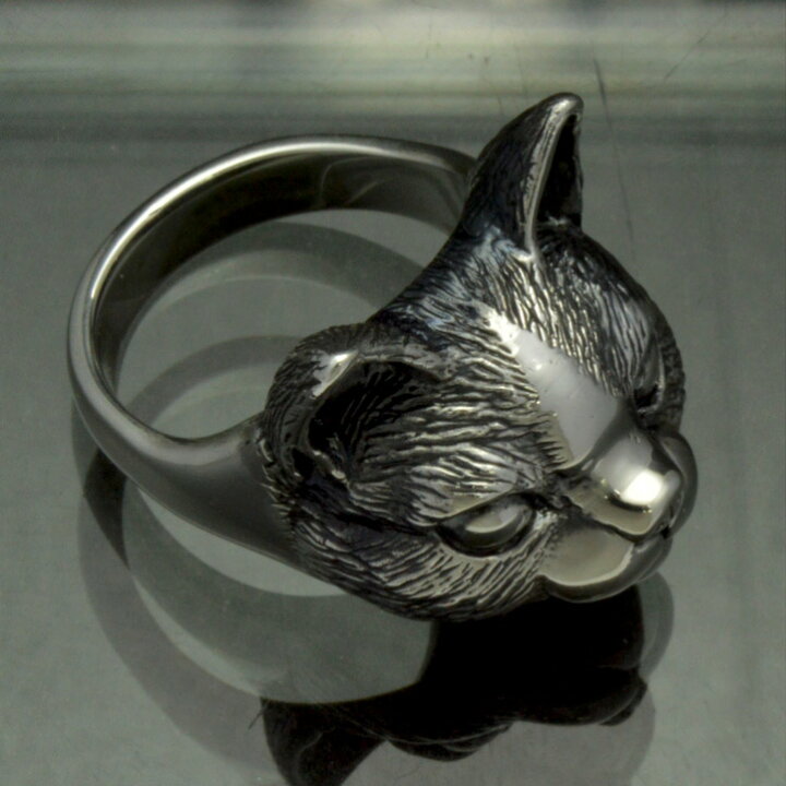 銀の猫の顔の指輪 キャットフェイスリング シルバー925 銀 silver925 (ネコリング ねこ ネコ cat  仔猫)【ring-730-R107】 ブライトネスシルバー