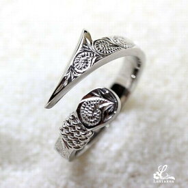 ハワイアンジュエリー リング Laniakeaフィッシュフック 指輪 リバーシブル フリーサイズ 彫り デザイン スクロール 波 lfp045