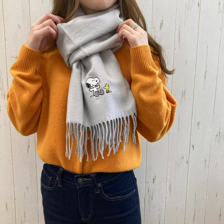 楽天市場】スヌーピー マフラー 大人 無地 厚手 刺繍 ストール 大判  