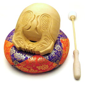 木魚 白木(一式) 7寸 横巾 21cm 【送料無料】【お盆用品 仏具 お彼岸 ふとん 座布団 皮巻き籐柄バイ付き セット 本楠製】