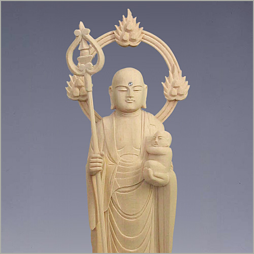 木彫仏像/水子地蔵菩薩立像円光背円角台4.0寸桧木彩色 :26009:トモエの