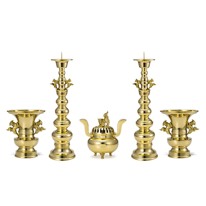 楽天市場】【寺院用仏具】獅子掛中口 五具足 磨き 5寸 花立口径15cm 