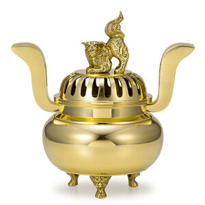 【寺院用仏具】獅子掛中口 香炉 磨き 6寸付 胴径14.9cm×口内径10.2cm【送料無料】【お盆用品 仏具 お彼岸 寺院仏具 日本製 国産品 高岡銅器】