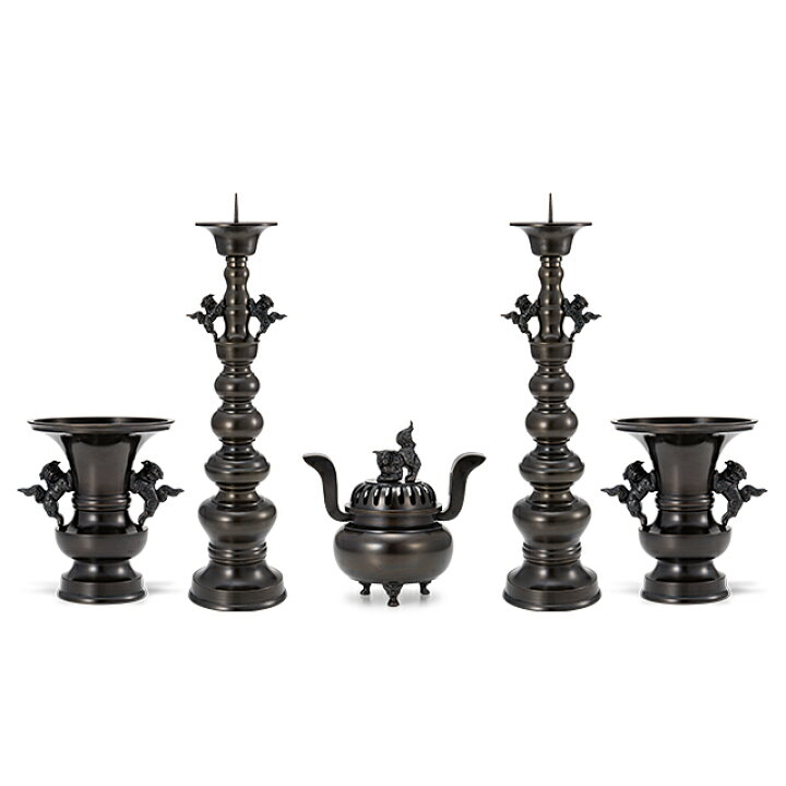 楽天市場】【寺院用仏具】獅子掛中口 五具足 黒色 5寸 花立口径15cm 