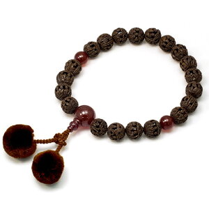 男性用数珠 羅漢彫 メノー仕立 20玉 14mm玉 正絹梵天房 【送料無料】【お盆 メンズ 紳士用 瑪瑙 メノウ 法事 葬式 葬儀】