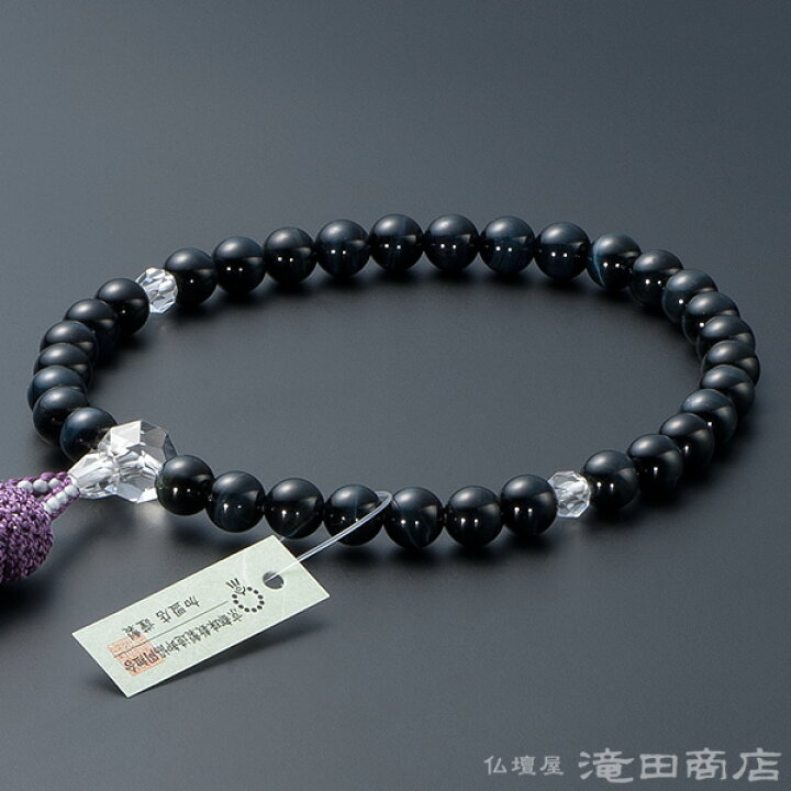 楽天市場】【数珠袋付き】 数珠 女性用 青虎目石 カット本水晶仕立 8mm 