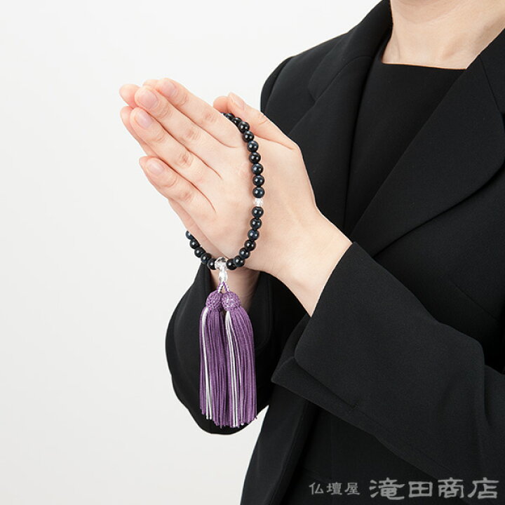 楽天市場】【数珠袋付き】 数珠 女性用 青虎目石 カット本水晶仕立 8mm 
