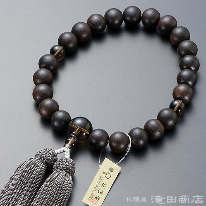 楽天市場】【数珠袋付き】 数珠 男性用 縞黒檀（艶消） 茶水晶仕立 22  