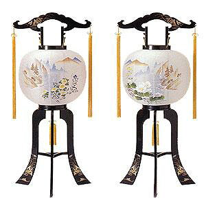 ≪やや大きめの 対仕様≫【盆提灯 提灯一対 盆提灯御供 一対価格 自然な風景柄 初盆 新盆 お盆 提灯 回転 お盆飾り お盆用品】【径33高83】松川(一対)