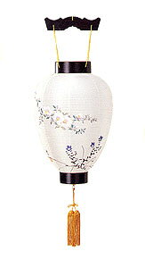 【お盆提灯 吊提灯 つり提灯 絹張】【径29長さ46】【岐阜提灯 高級 お盆飾り 木製】【Hi LED リモコンフリ?ライト付】 【盆提灯御供 新盆飾り 盆ちょうちん 美しい絵柄】別上黒檀