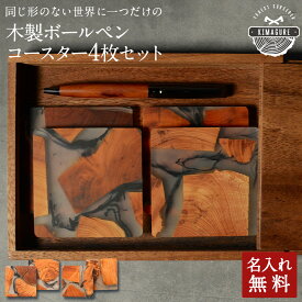 入れ無料 同じ形のない 世界に1つの 名入れ 木製ボールペン 木製コースター4枚 ウォールナットBOX包装 セット「木まぐれ(KIMAGURE)」スクエア 木の香り おしゃれ 木製 雑貨 ギフト プレゼント コップ置き 木のコースター ウッド 開業 出店祝い 開店祝い