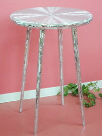 ★倉庫移転の為、総売り尽くしセール！★ アウトレット特価品 送料無料 キラキラ ミラー モザイク ハイテーブル 丸 4本脚 丸型 幅60cm 組立式 花台 玄関 エントランス インテリア 小物 クラシック おしゃれ 雑貨 ローマスタンド 輸入雑貨 輸入家具 インポート ヨーロッパ