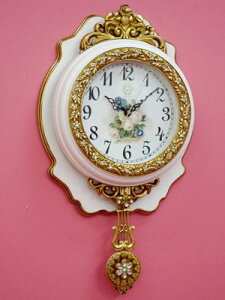 ★倉庫移転の為、総売り尽くしセール!★ ロココ調 振り子付き ジュニア 壁掛け時計【送料無料】無音・音がしないので寝室にもOK☆壁掛け 上品 可愛い 薔薇雑貨 おしゃれ プリンセス ロコ